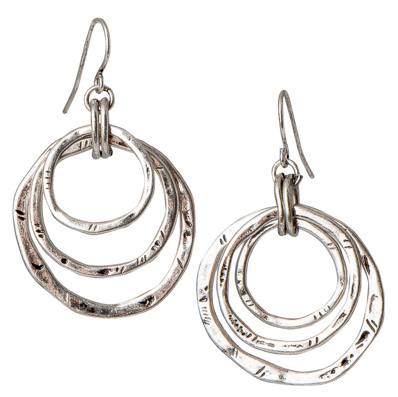 SPUNKYsoul 3 Circle Boho Earrings - Handmade, Lightweight 2-Inch Bohemian Dangle Earrings for Women - Trendy, Vintage, Unique Jewelry - Ideal for Weddings & Gifting (All Silver) - Image 1